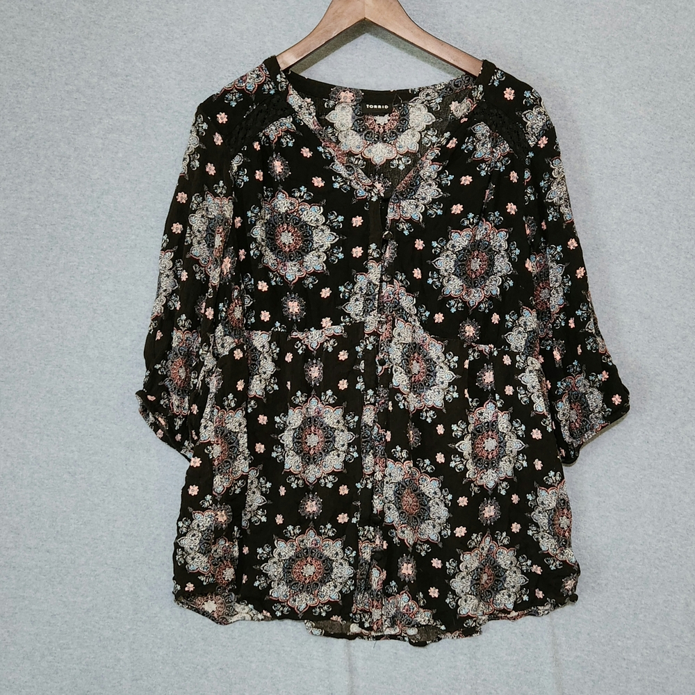 Torrid Black Floral Blouse